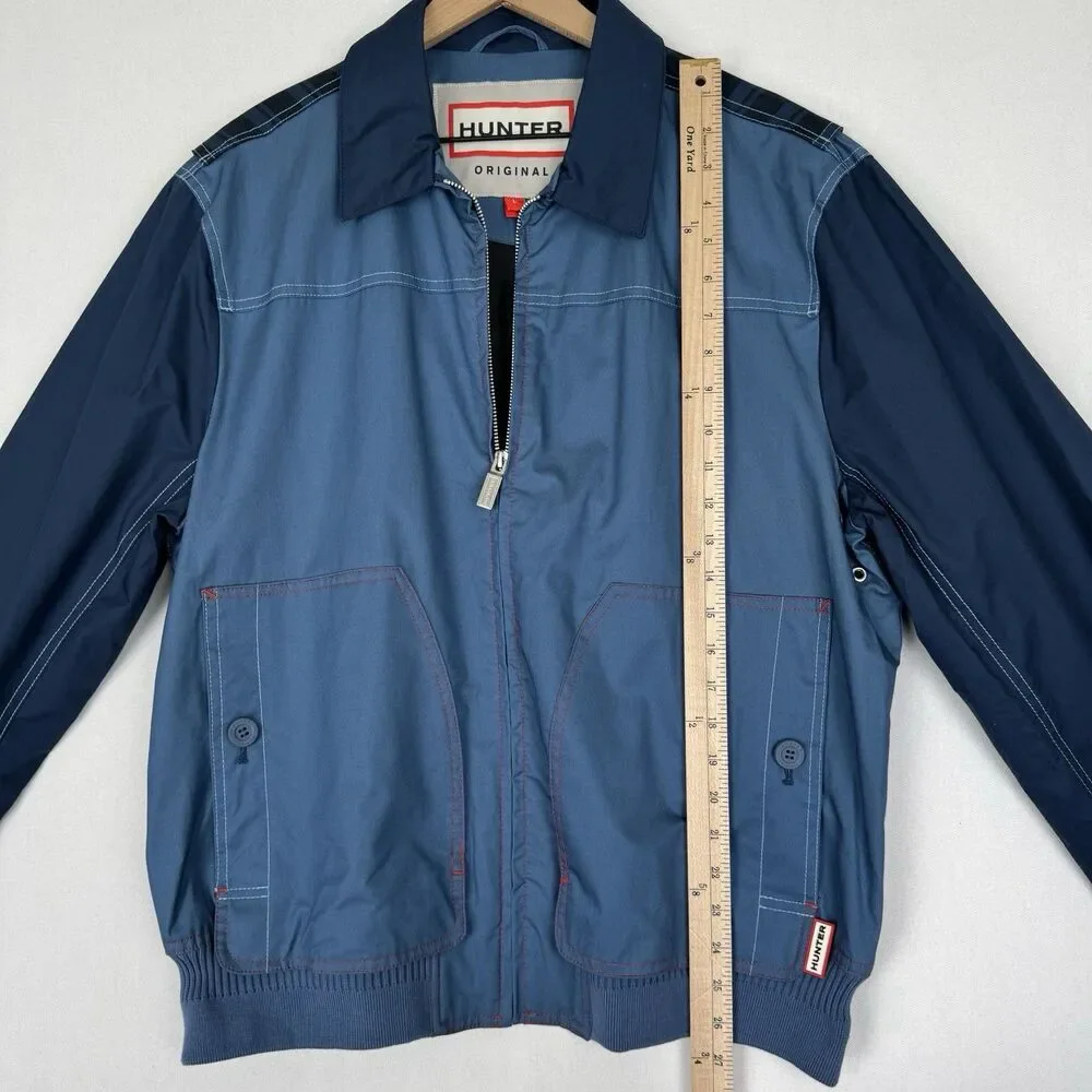 Hunter Jacket Mens Large‎ Blue Full Zip Rain Coat Utility Outdoor Retro Collared